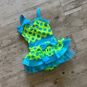 Weissman Blue and Green Polka Dot Swimsuit